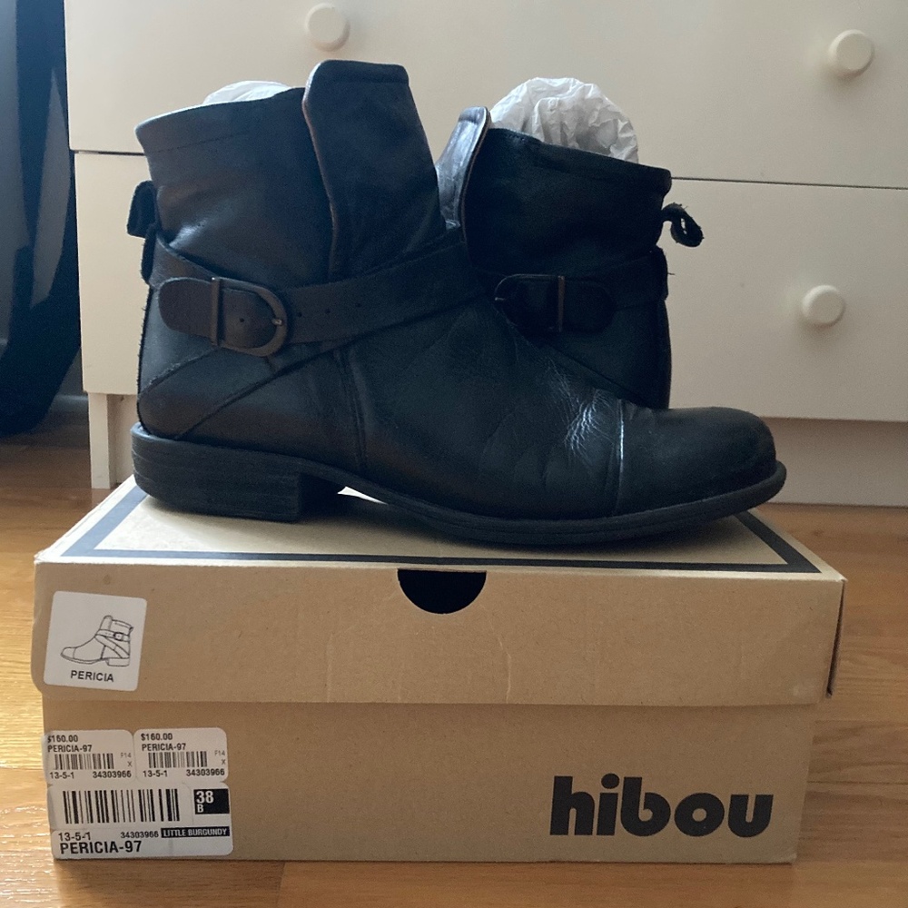 Leather biker buckle ankle boots